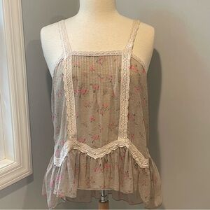 Free People Beige Floral Lace Blouse, sheer, loose fit, XS